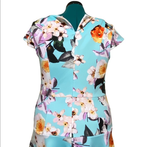 Worthington Size 14 Aqua Blue Floral Dress - Picture 4 of 5